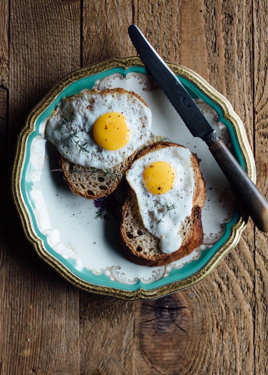 Plate on table with eggs