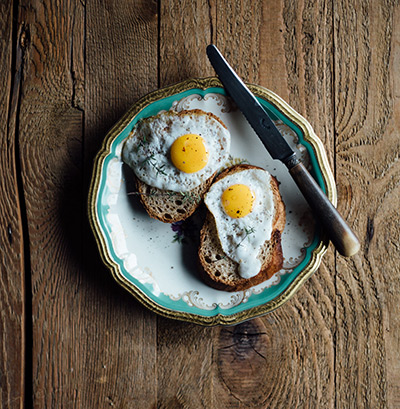 Plate on table with eggs