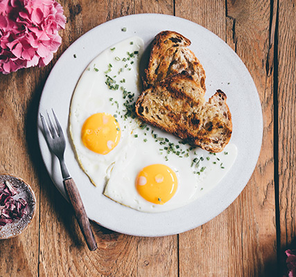 Plate on table with eggs